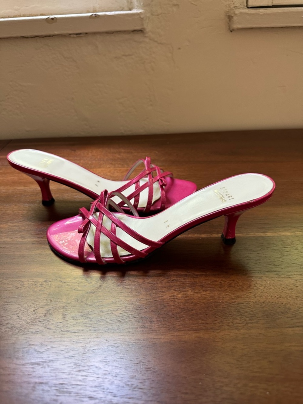 RARE Stuart Weitzman Hot Pink Strappy Kitten Heels - Picture 3 of 5